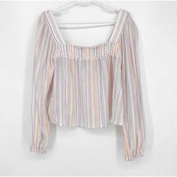*FLAWED* BCBG Generation Women's Striped Pink Square Neck Top Blouse Medium - Picture 1 of 10